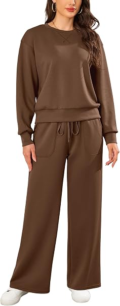 SHEKINI Women’s Lounge Wear Set – Long Sleeve Top and Matching Trousers, 2-Piece Tracksuit