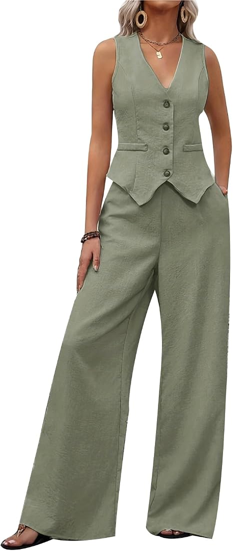 MINTLIMIT Women’s 2-Piece Vest &amp; Wide-Leg Trousers Set