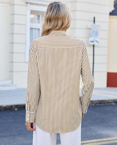 siliteelon Striped Button Down Shirts for Women Work Collared Dress Shirt