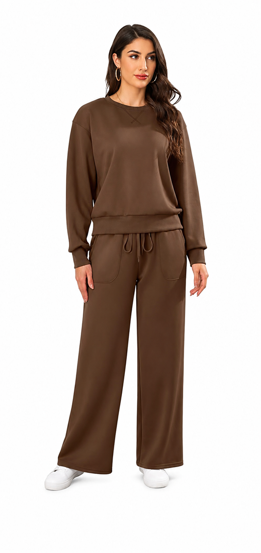 SHEKINI Women’s Lounge Wear Set – Long Sleeve Top and Matching Trousers, 2-Piece Tracksuit